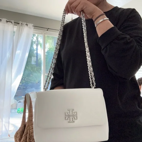 Bags Tory Burch Britten Leather Puffy Small Shoulder Bag, Optic White, 548 - Picture 7 of 8